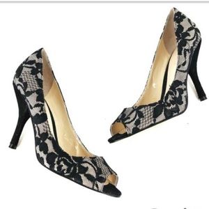 Nine West Black Laced Open Toe Heel Size 6